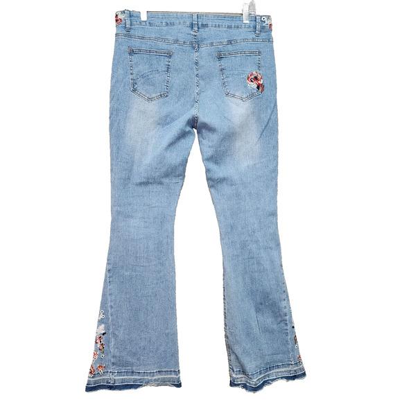 Y2K Embroidered Flare Jeans Women’s 14 Floral Boho Hippie Wide Leg Bell Bottom - Picture 5 of 13